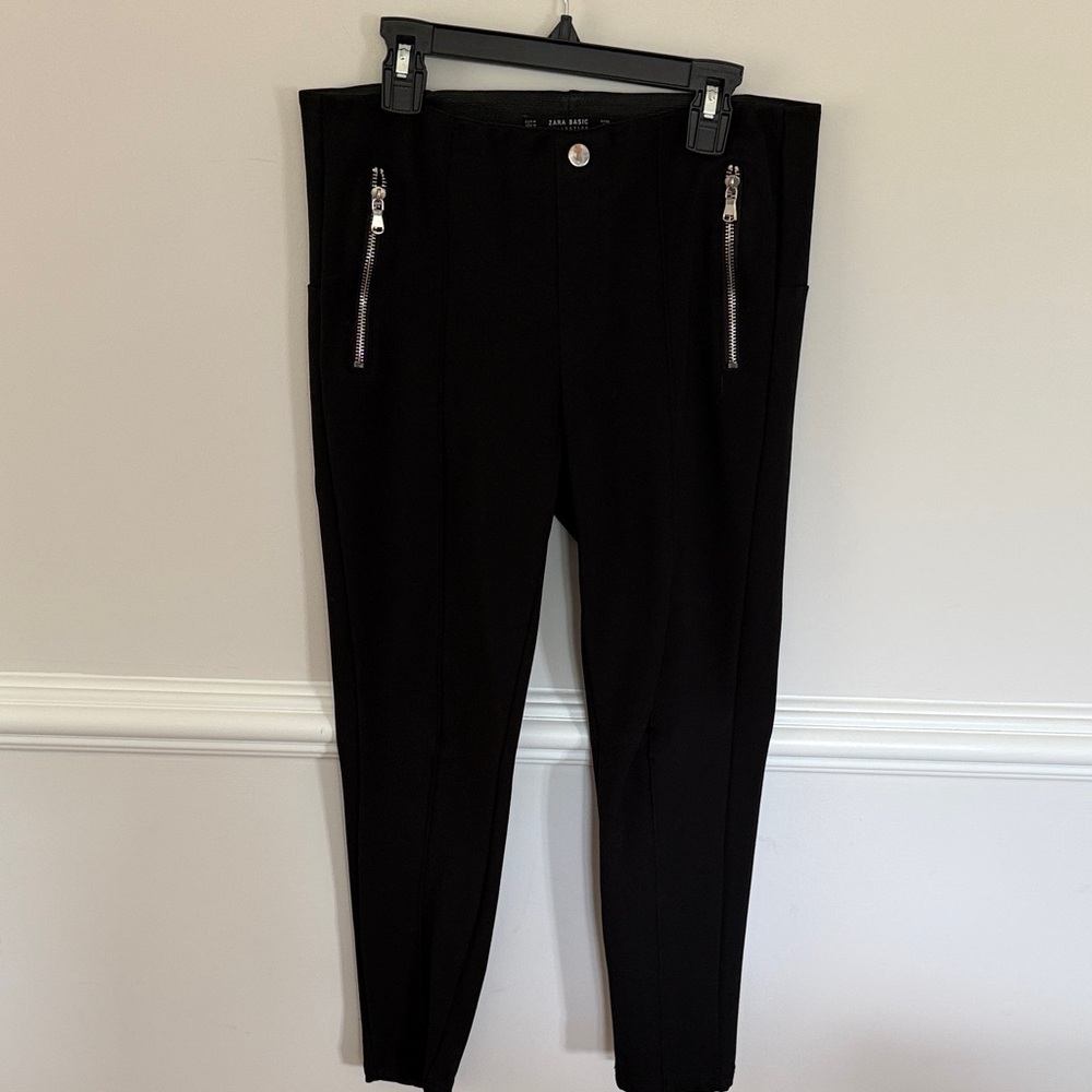 Zara Black Slim Zip-Front Trousers
